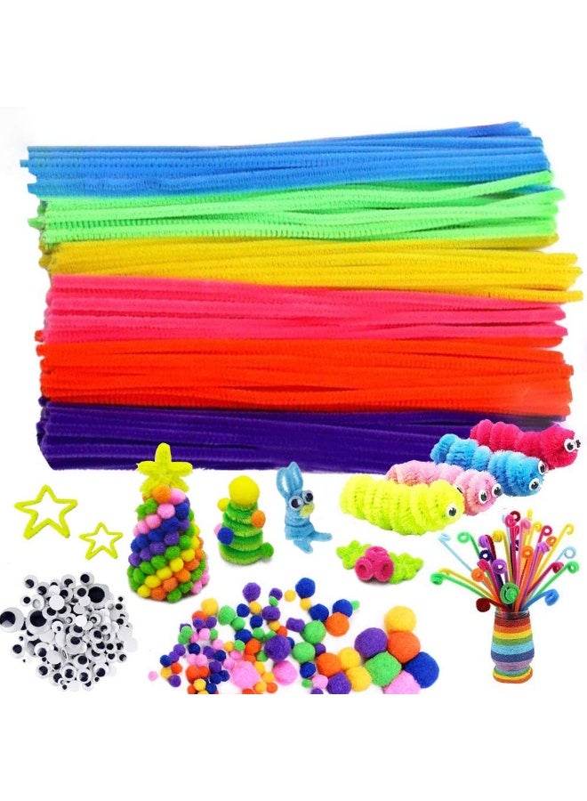 موردلي 500 قطعة من منظفات الأنابيب لوازم حرفية، بما في ذلك 100 قطعة من منظفات الأنابيب 200 قطعة من بوم بوم للفنون والحرف اليدوية 200 قطعة من عيون جوجلي ذاتية اللصق - Image 1